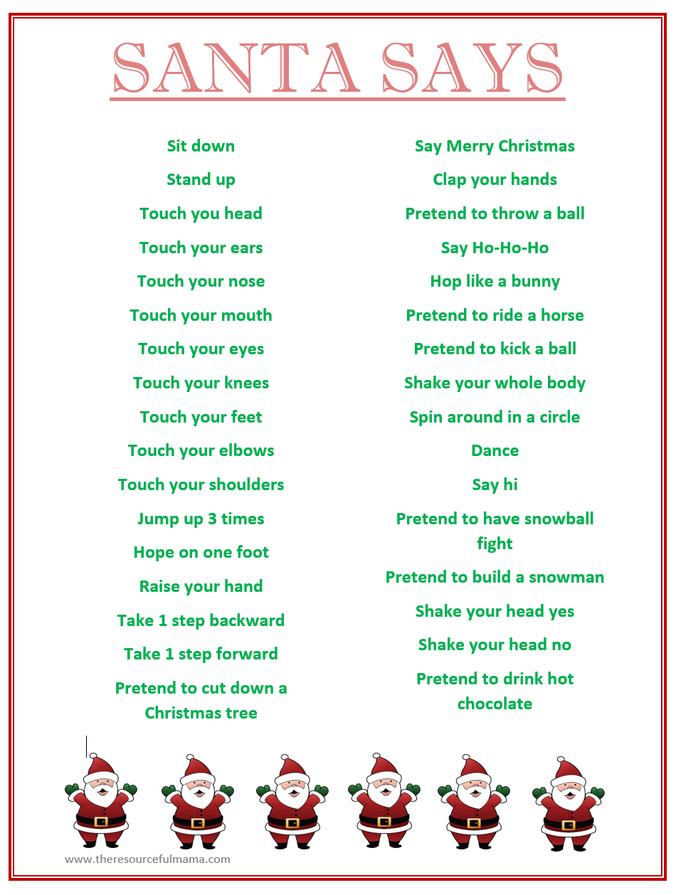 santa says game for christmas parties {free printable} - the